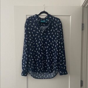 Tori Richard Navy Pineapple Print Button Down Shirt